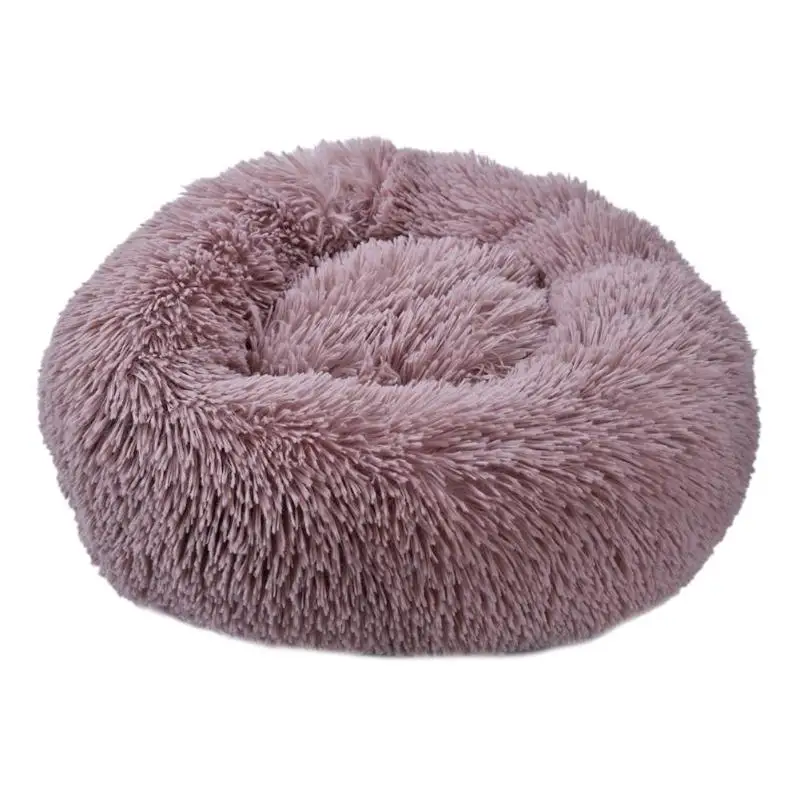 Foldable 40-80cm Round Dog Bed Washable long plush Dog Kennel Super Soft Cotton Mats Sofa For Dog Pet Bed Soft Plush Warm House - Цвет: Light Brown