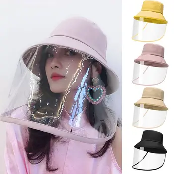 

Unisex Safety Face Shield Bucket Hat Solid Color Letter Embroidered Anti Spitting Splash Sunscreen Full Protective Fisherman Cap