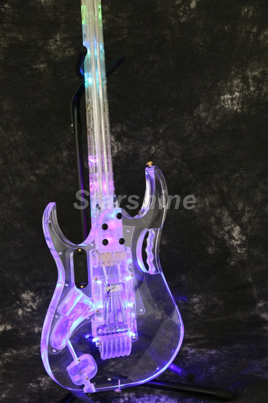 LED Electric Guitar DK-F7V Full Acrylic Body&Neck Gold Hardware FR Bridge Flower Inlay Colorful LED Light