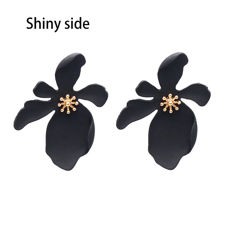 Блестящая сторона, новинка, женские модные брендовые ювелирные изделия, Элегантные Необычные серьги-гвоздики в виде цветка, подарок, массивные черные серьги