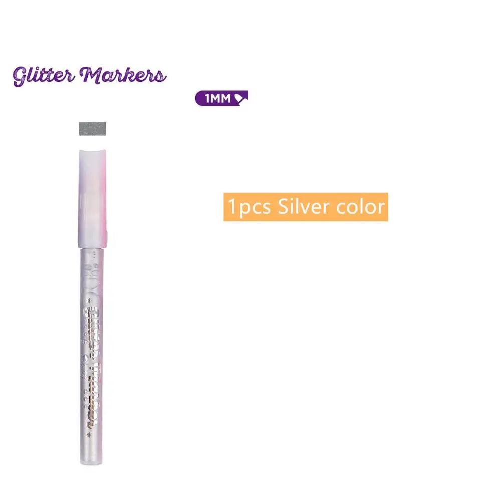 1pcs Silver 12 красивых блестящих цветных маркеров 1 мм на водной основе, устойчивые к УФ-излучению Пигментные чернила, ручки для рисования буквами, альбом для рисования, искусство A6848 - Цвет: 1pcs Silver