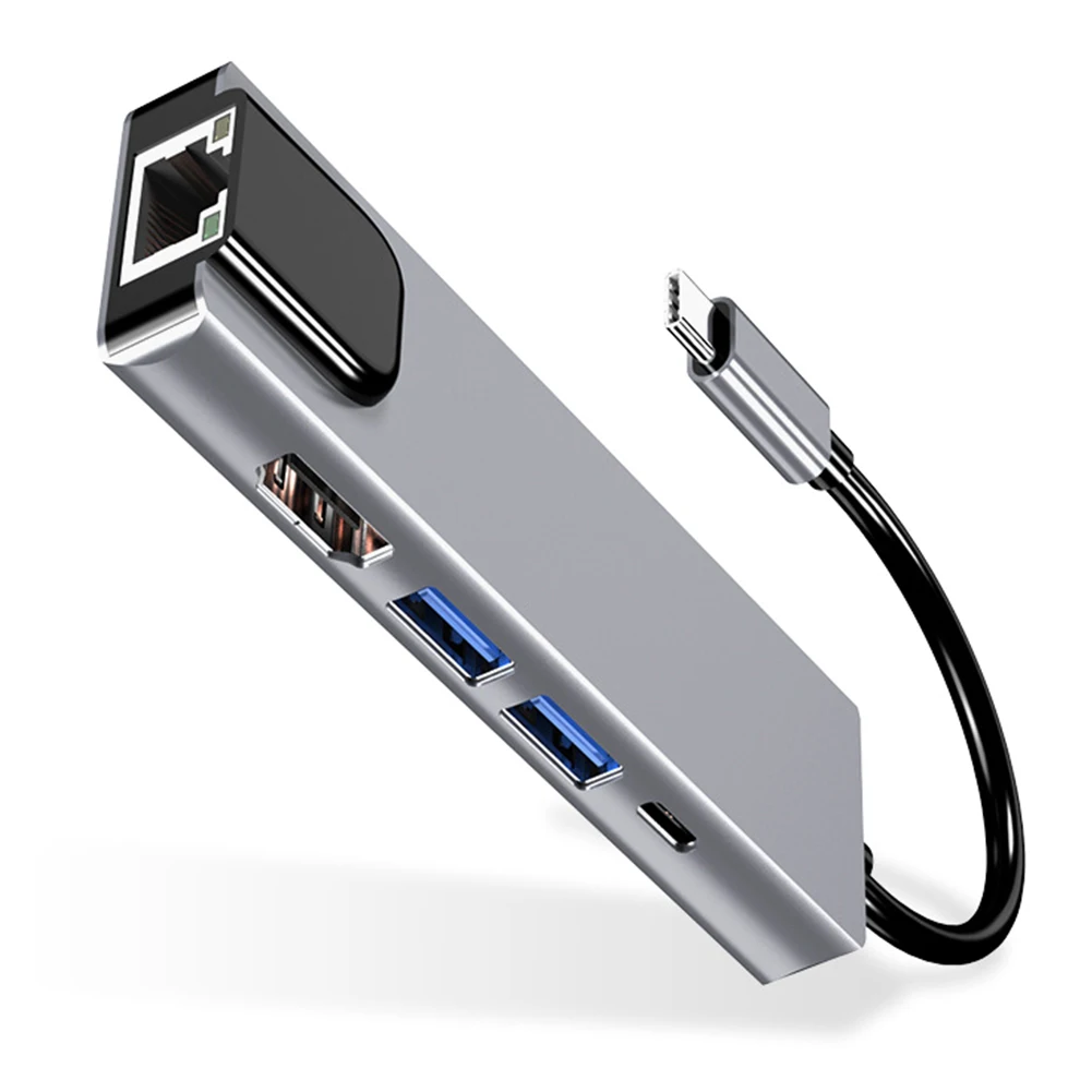 5 In 1 U Disk for 4K Type C Hub USB 3.0 Adapter Aluminum Alloy Universal Rj45 Lan Plug And Play Gigabit Ethernet MacBook | Компьютеры и