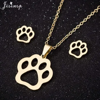 

Cute Paw Gold Jewelry Set for Women Love my Pet Stainless Steel Dog Footprint Necklaces & Pendants Animal Earrings Collier