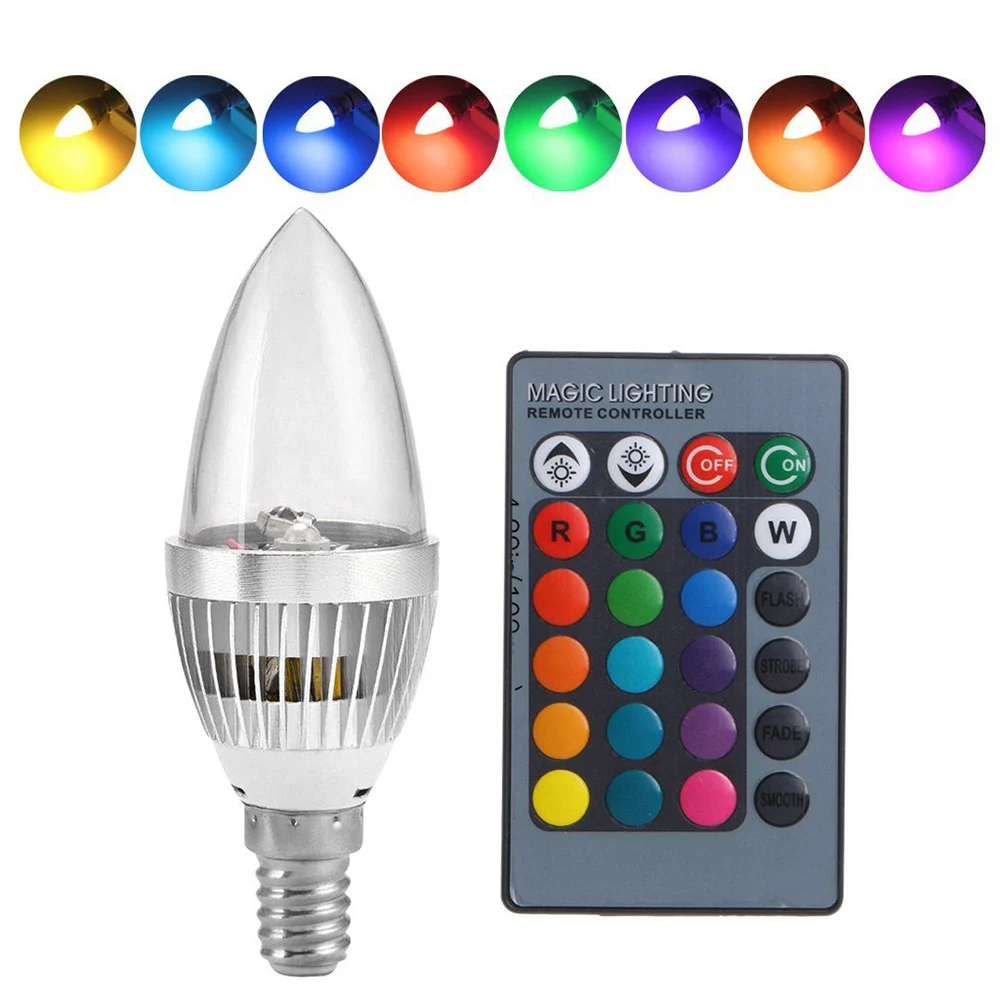 3 Вт Светодиодный светильник-свеча RGB E12 E14 канделябр 16 цветов, светодиодный светильник с регулируемой яркостью, лампа с дистанционным управлением для домашнего бара, вечерние D40 - Испускаемый цвет: E14 Transparent