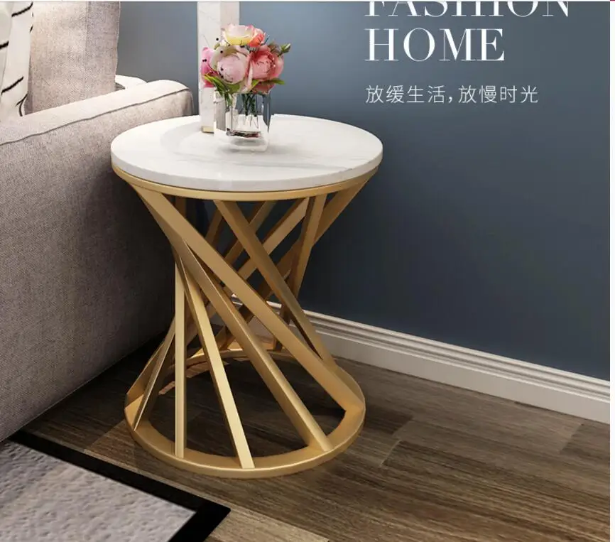 

Simple modern Nordic artificial marble coffee table corner sofa side cabinet corner balcony wrought iron small coffee table