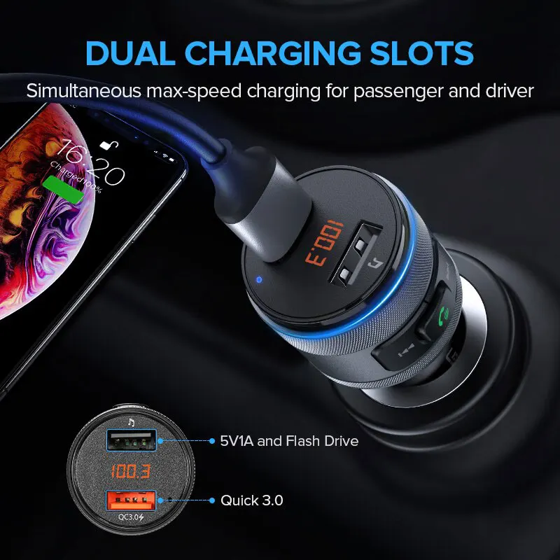 Vehemo автомобильное зарядное устройство Quick 3,0 Dual USB Handsfree Snelle Oplader Voor стерео MP3 Fm передатчик плеер смарт