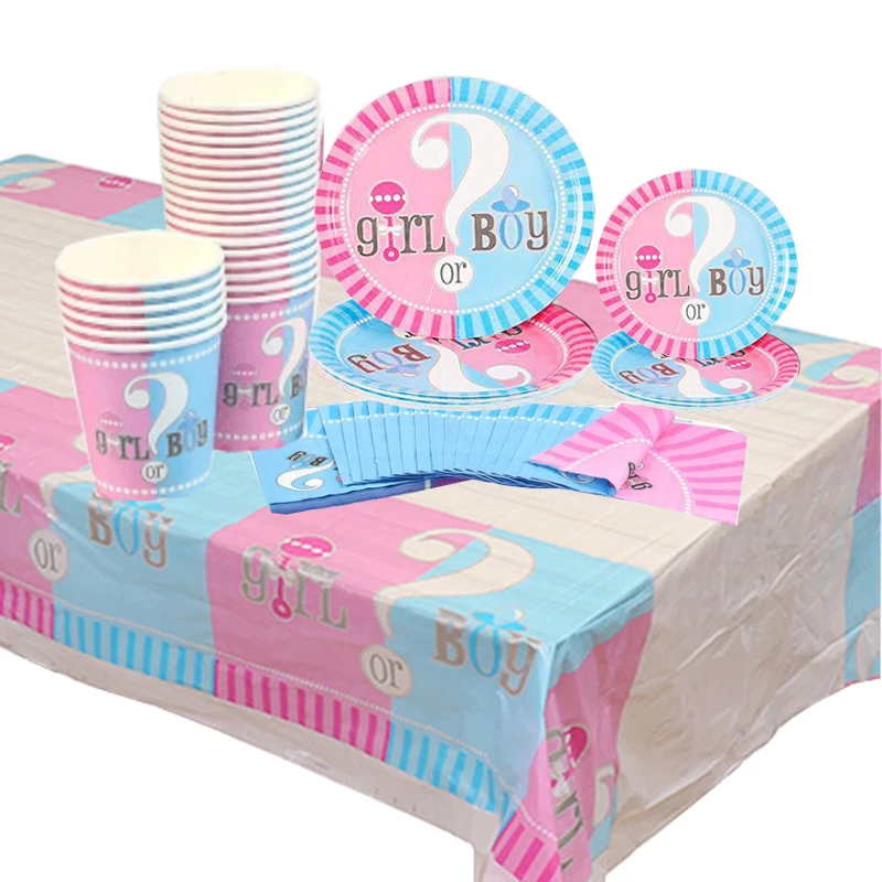 

Gender Reveal Party Supplies, Baby Shower, Girl or Boy Tableware Kit, Paper Plate, Cups, Napkin, Tablecloth, Balloon Set, 16 Pcs