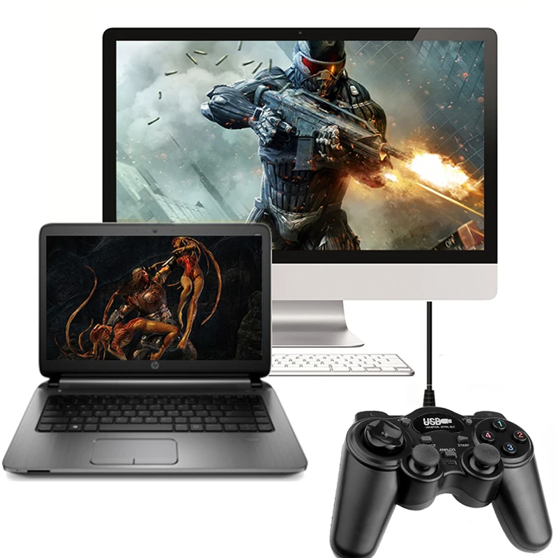 Проводной геймпад джойстик USB2.0 Shock Joypad геймпад игровой контроллер для ПК ноутбука компьютера Win7/8/10/XP/Vista