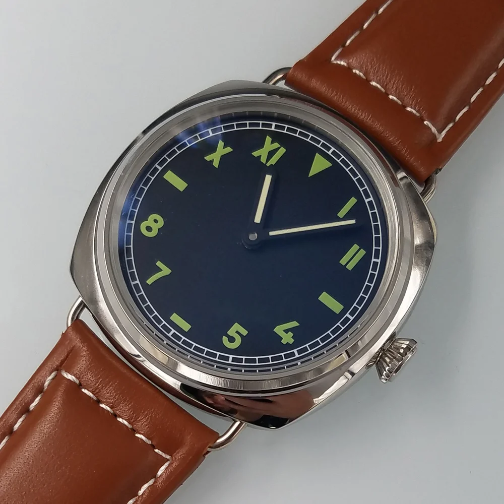 

Parnis 47MM Watch Men Manual Winding 6497 Mechanical Movement Luxury Luminous Waterproof Men's Watch Leather Strap