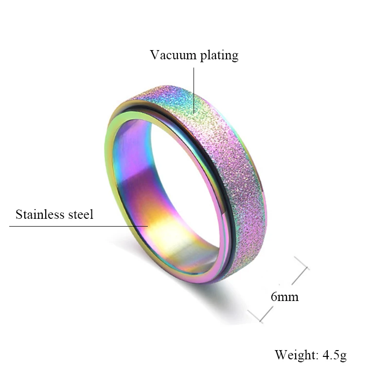 6 мм ширина вращающийся обручальное кольцо для женщин нержавеющая сталь серебро розовое золото Радуга женское модное кольцо