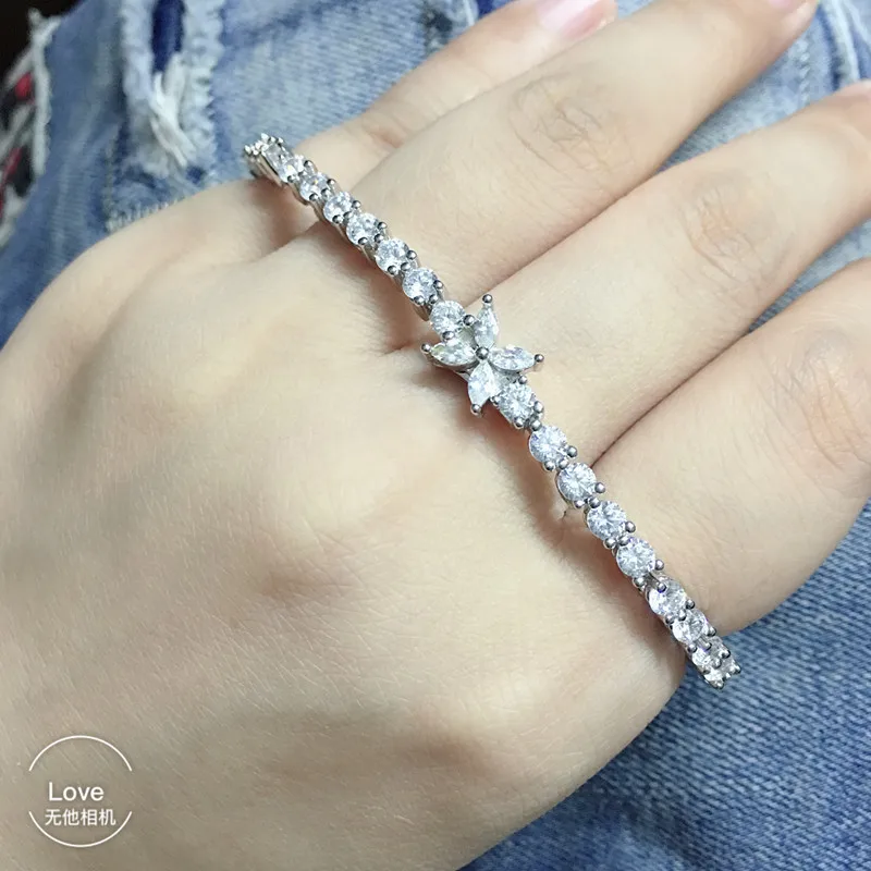 Горячий S925 Серебряный Розовый циркон лошадь глаза камень браслет для девочек цветочный дизайн буквы T браслет для женщин Свадебная вечеринка ювелирные изделия