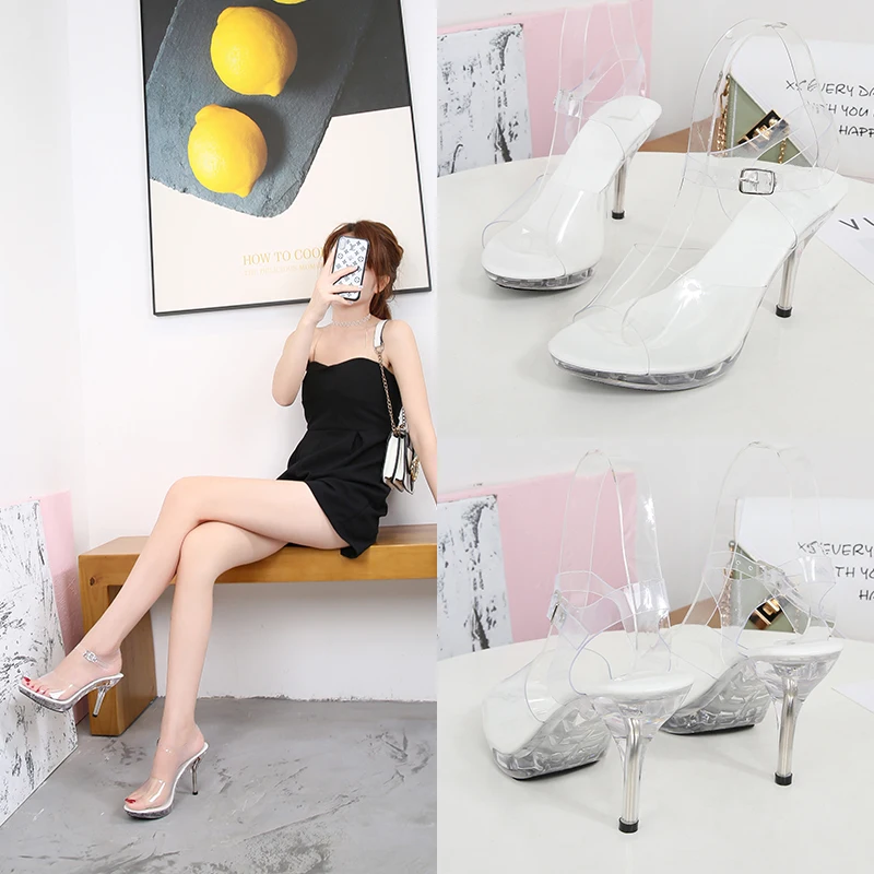 Transparent Crystal High-heeled Female Sandals Professional Shoes Women Non-slip Bottom Fashion Sexy Ladies Fish Mouth Slippers platform high heels sandals women high heels women slippers