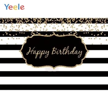 

Black White Gold Dots Stripe Woman Girl Birthday Party Custom Vinyl Backdrop Photography Background For Photo Studio Photophone