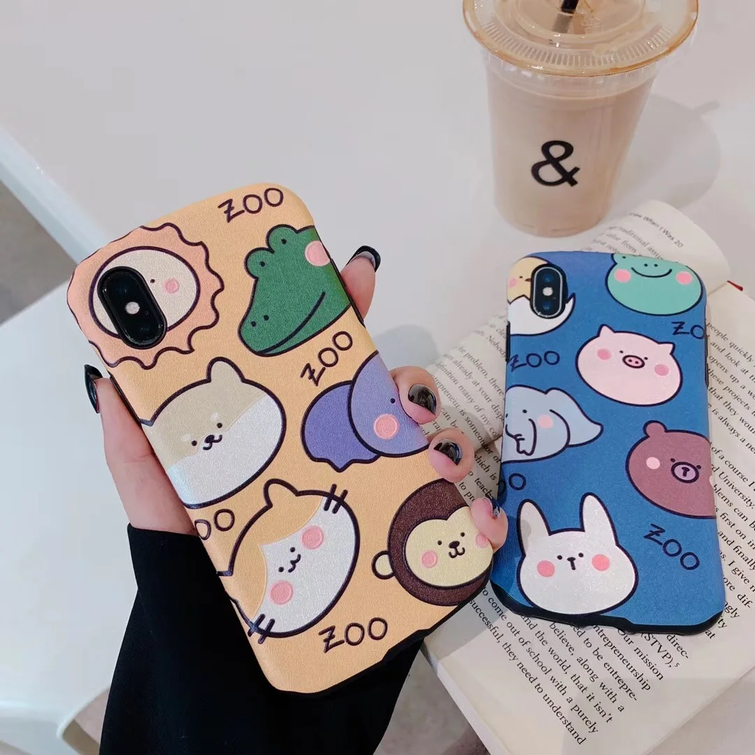 

Cartoon Zoo Embossed Phone Case for iPhone XS MAX XR Fundas Cute Lion Rabbit Soft Back Cover for iPhone X 8 7 6S 6 Plus Coque