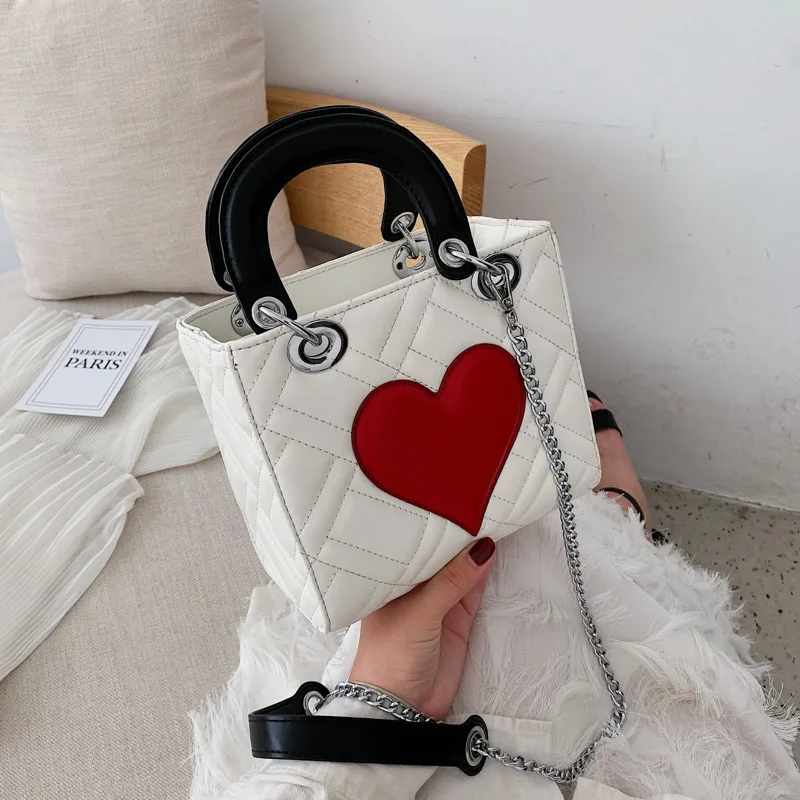 

Heart WOMEN'S Bag 2019 New Style Fashion Korean-style Fashion Chain Shoulder Generous Bag Textured Embroidery Shoulder Bag/ Hand