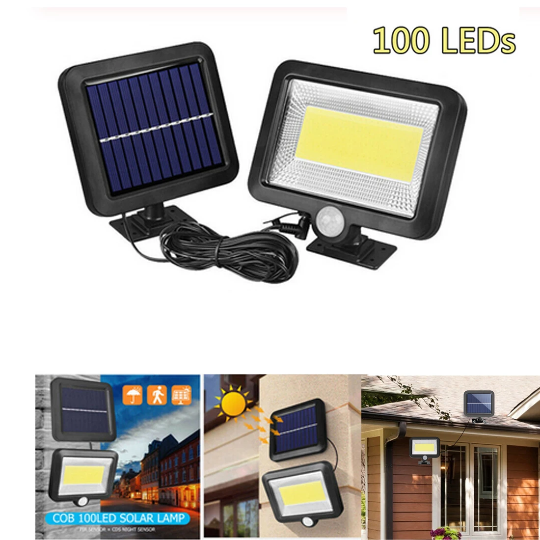 COB 100LED Солнечный светильник с датчиком движения, водонепроницаемый уличный светильник для улицы, Ночной светильник, светильник от солнца
