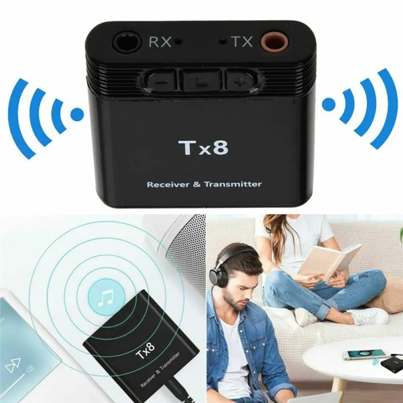 TX8 2 в 1 Bluetooth 5,0 передатчик и приемник 3,5 мм аудио адаптер для ТВ ПК наушники смартфонов - Цвет: Черный