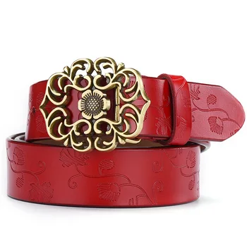 

2019 new carved ladies leather belt Vintage embossed student jeans ladies belt