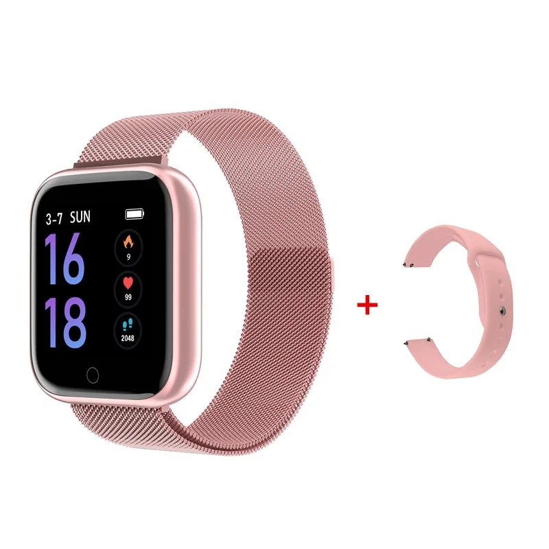 Водонепроницаемые Смарт-часы T80 VS Q9 P68 P70, часы-браслет, трекер фитнес-активности, монитор сердечного ритма, Мужские Женские умные часы - Цвет: pink add strap
