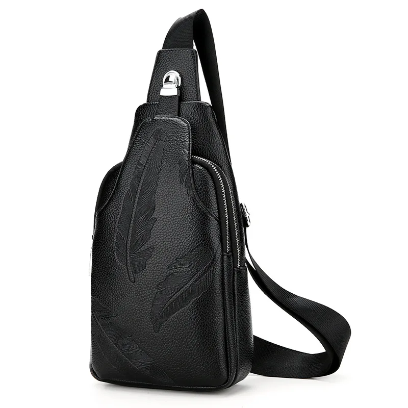 

New Style Men's Bag Korean-style Fashion Embossed Men Chest Bag PU Leather Travel Small Shoulder Bag