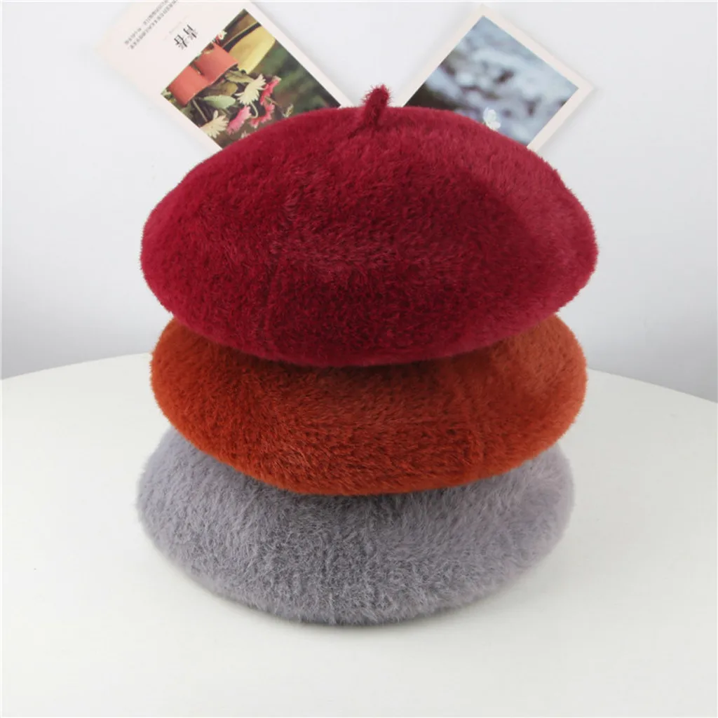 Womail Hat Winter Children Fashion Solid high quality lovely Flat Roof beret cap Casual Wild Plush Comfortable soft beret enfant