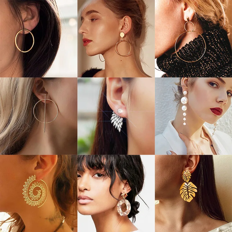 

Korean Fashion Elegant Pearl Crystal Geometric Earrings for Women New Hollow Round Acrylic Dangle Earrings Statement Ear Jewelry