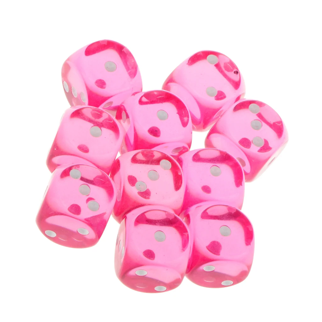 

10Pcs 6 Sided D6 Dices Rose Red Transparent 16mm D3 Dice Round Corner