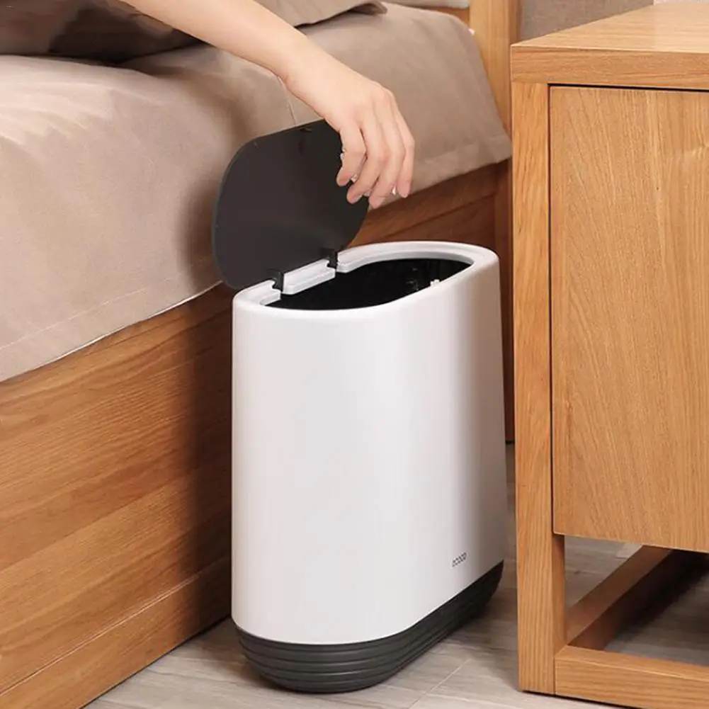 Multifunction 10L Plastic Narrow Type Trash Can Toilet Waste Bin Dustbin Trash Bin Basket Garbage Bucket Brush Bathroom Cleaning