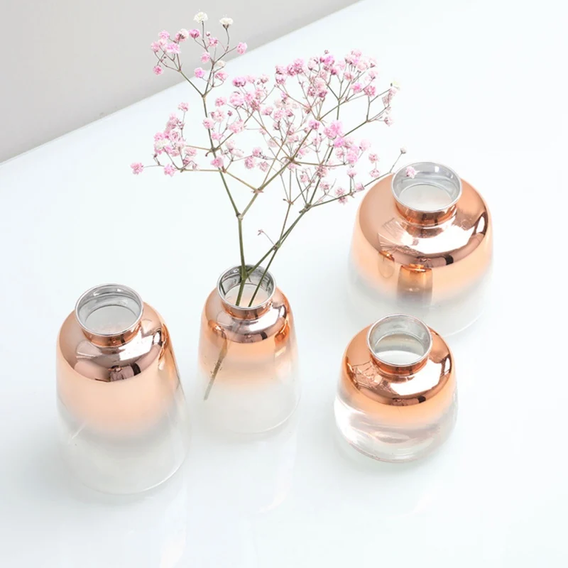Стеклянная ваза в скандинавском стиле с градиентом для домашнего рабочего стола, декоративная ваза, простой контейнер для растений, ваза для украшения интерьера из розового золота