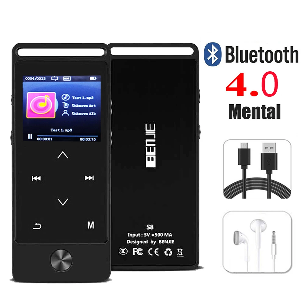 mp3-плеер с шагомером, Bluetooth 4,2, встроенный динамик, металлический плейер с fm-радио, поддержка SD карты до 128 ГБ - Цвет: S8-Black