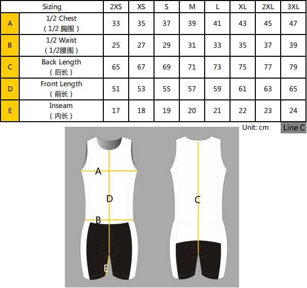 Triathlon suit Size sheet