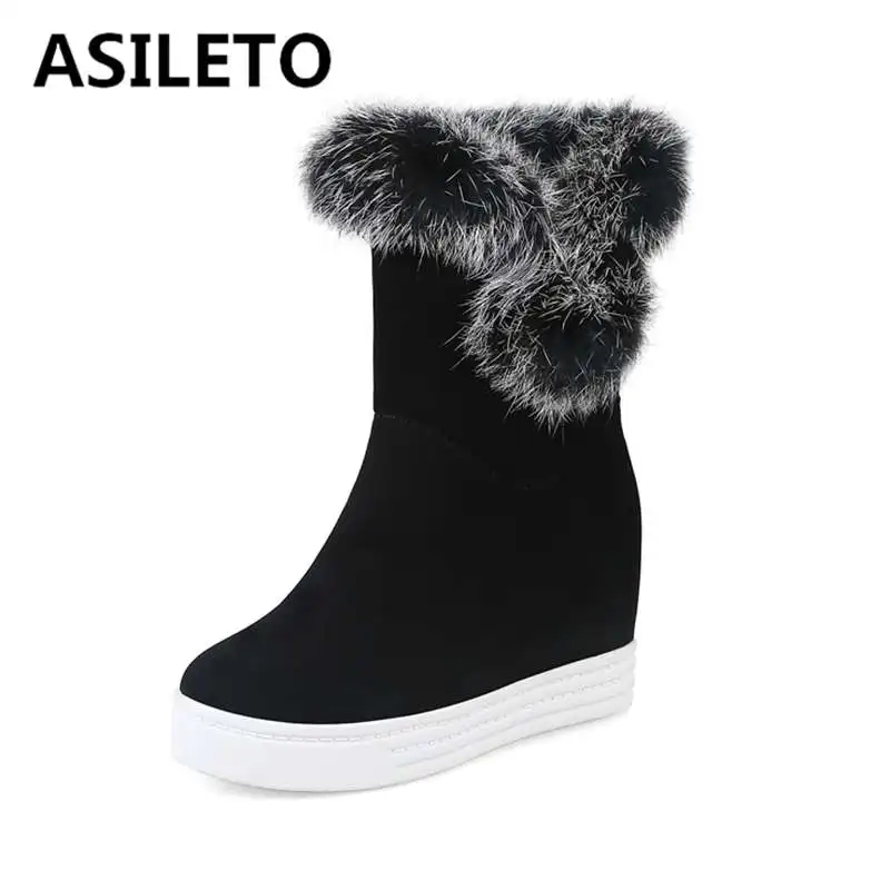 

ASILETO warm winter snow boots shoes woman height increase fur wedge boots platform round toe booties botas mujer chaussures
