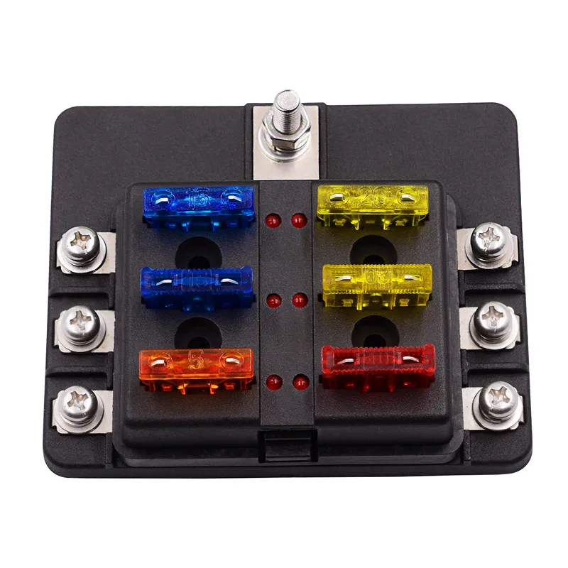 

6 Way Blade Fuse Box Holder with LED Light Damp-Proof Block Marine Car Boat Automotive RV DC 32V Waterproof with Cover & Fuse