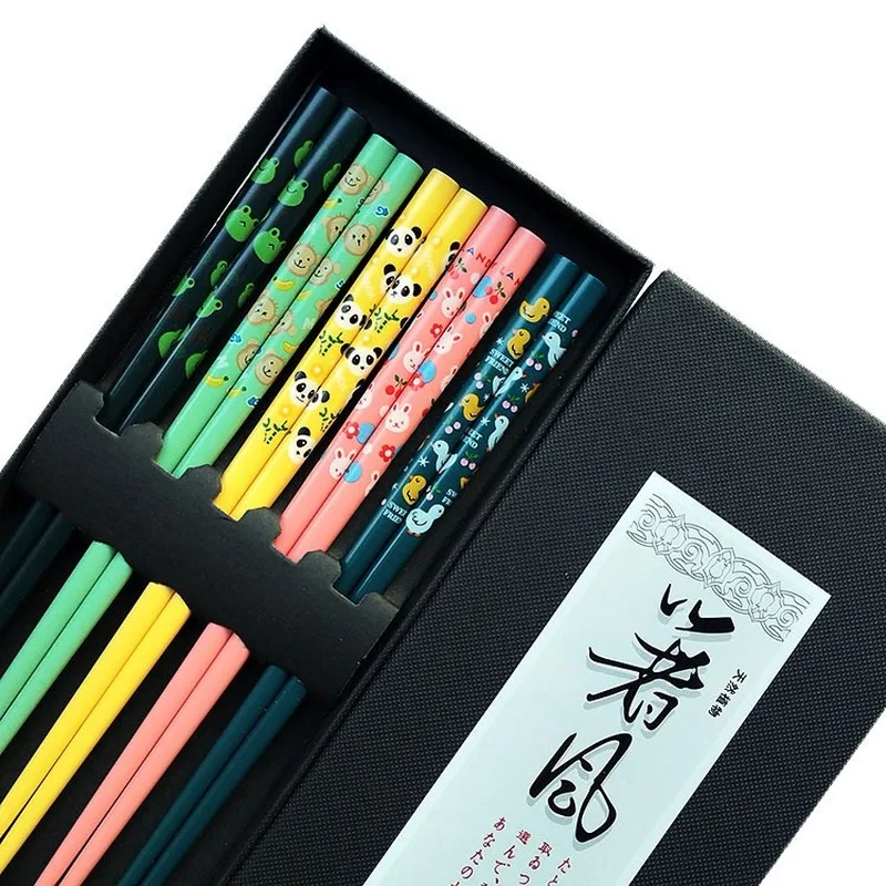 5 пар/компл. японский натуральных деревянных палочек для еды с рисунками зверей