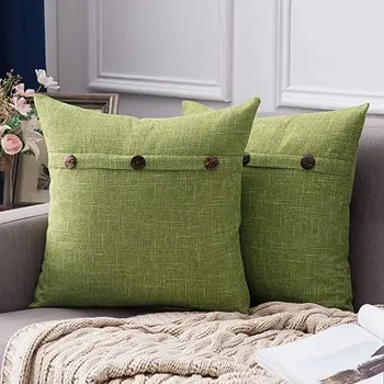 

1pc Decorative Linen Throw Pillow Covers Cushion Case Triple Button Vintage Farmhouse Pillowcase for Couch Sofa Bed 45x45cm