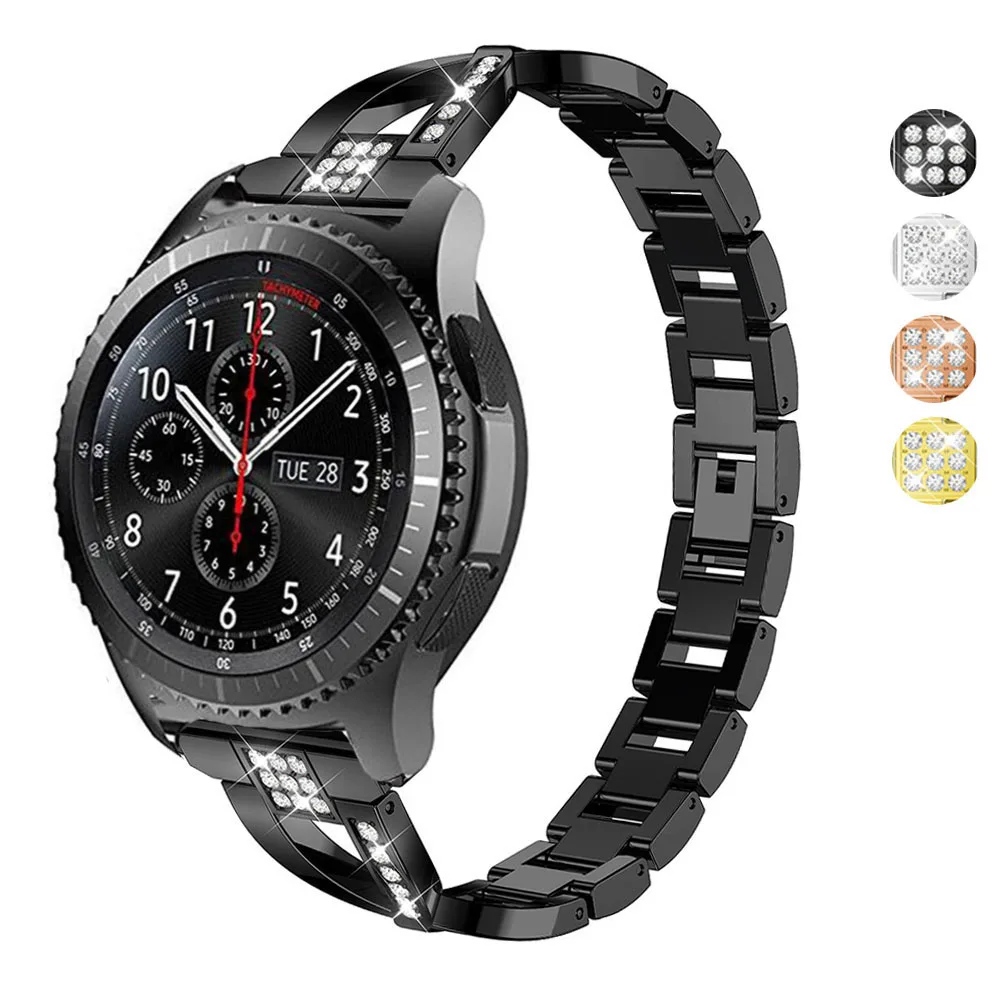 1 DELELE Samsung gear s3 frontier, classic watch band with diamonds black (01)