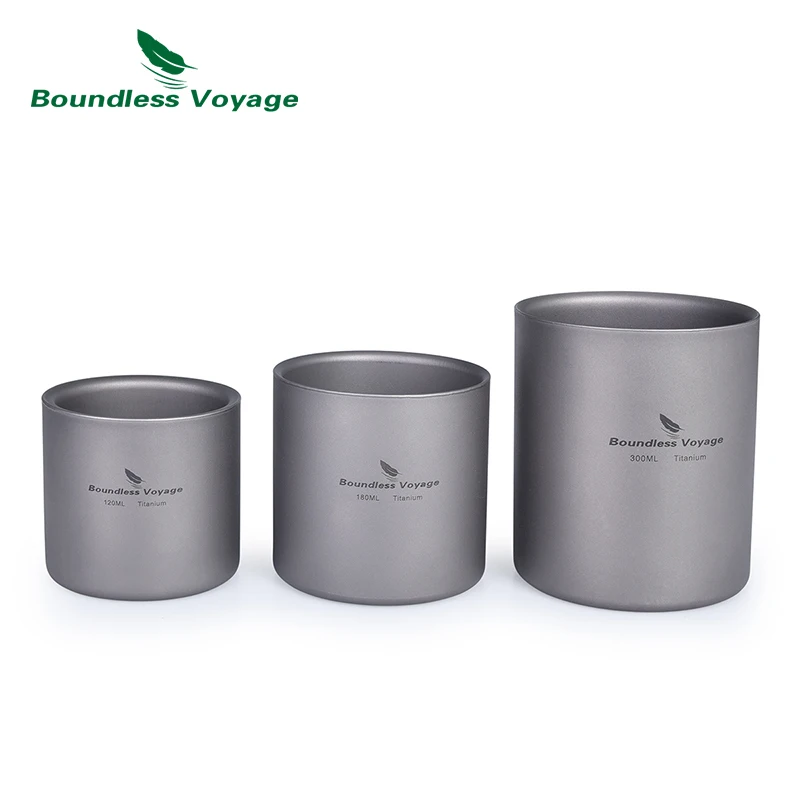 Boundless Voyage 3 in 1 Double-wall Titanium Cup Insulated Outdoor Camping Anti-scalding Mug Tableware 120ml 180ml 300ml