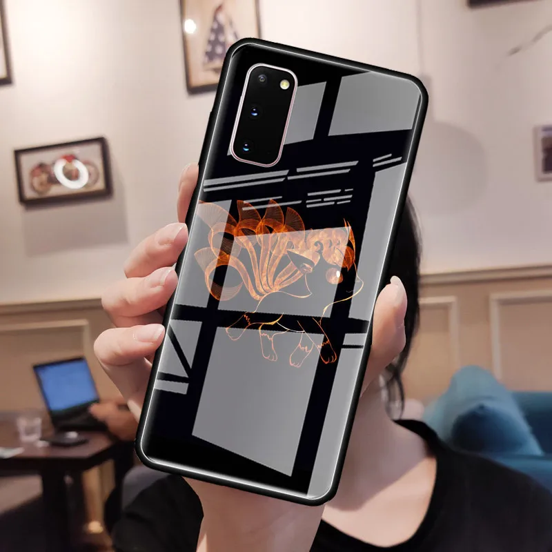 Tempered Glass Case For Samsung Galaxy S20 Ultra S10 5G S10e S8 S9 Plus Note 8 9 10 Lite Phone Cover Cute Cartoon Black Tail Tempered Glass Case For Samsung Galaxy S20 Ultra S10 5G S10e S8 S9 Plus Note 8 9 10 Lite Phone Cover Cute Cartoon Black Tail