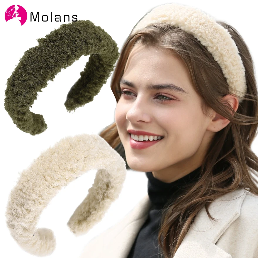 Новый обруч для волос MOLANS из кудрявого меха на осень и зиму ткани женские