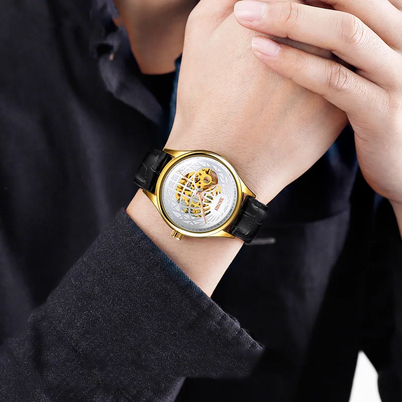 

TurnFinger High-end Hollow Men's Automatic Mechanical Watch Fashion Luxury Wild Leather Strap Waterproof Alloy Case Hot Sale