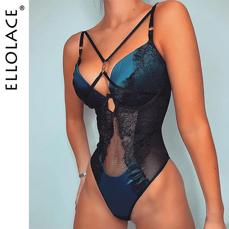 Ellolace Lace Bodysuit Women Bodycon Rompers Sexy See Through Body Female Sleeveless Underwire Body Suit Blue Bodysuit Wholesale Ellolace Lace Bodysuit Women Bodycon Rompers Sexy See Through Body Female Sleeveless Underwire Body Suit Blue Bodysuit Wholesale