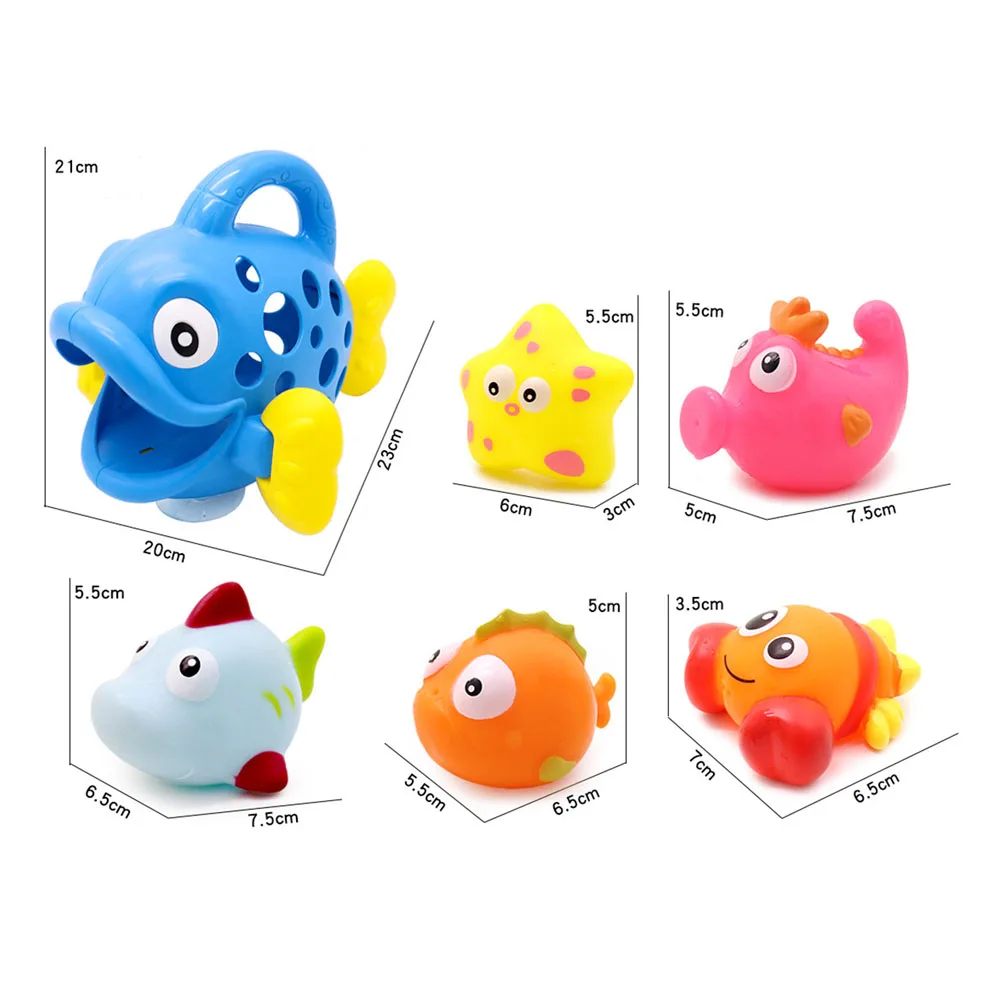 Игрушки для ванной, детская душевая игра, 6 шт пляжные игрушки, модель рыбки-пузыря, спрей для воды, игрушки для душа