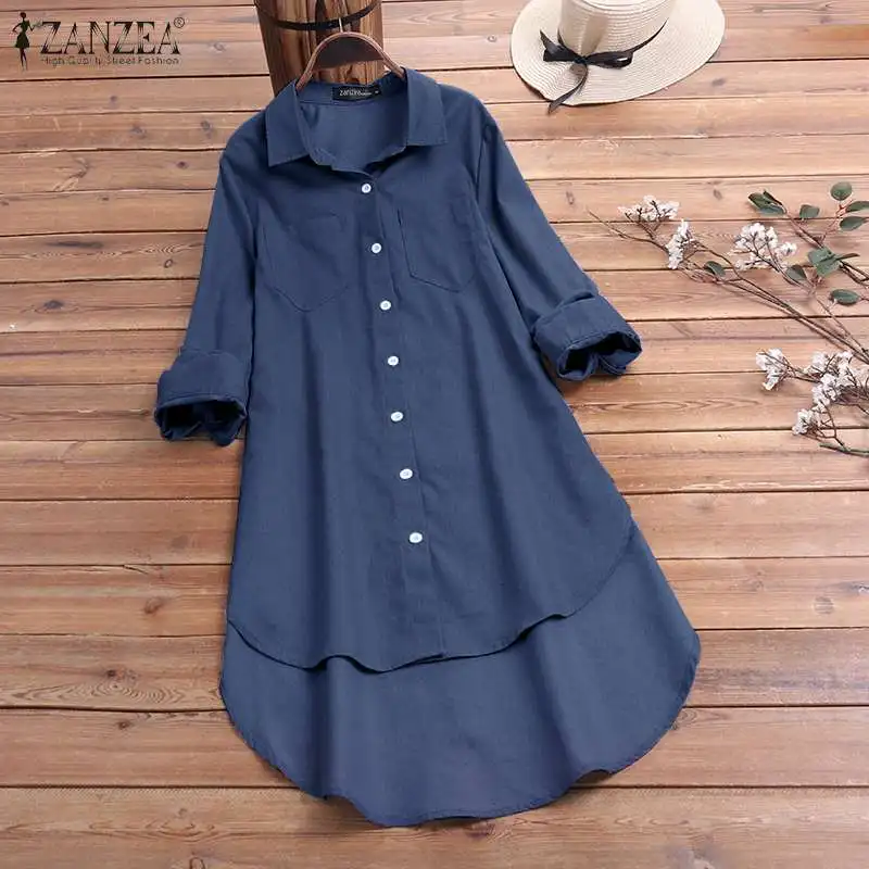 M 5XL, Весенняя модная блузка, Женская длинная рубашка с лацканами, Vestidos, Повседневная однотонная туника с длинным рукавом для работы, OL, топы, женские блузы, сорочка