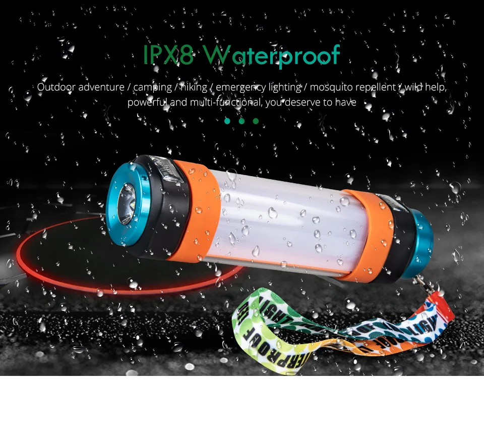 Ipx8 водонепроницаемый Противомоскитный кемпинг свет USB перезаряжаемые портативные фонари многофункциональный 6 режимов Открытый фонарик