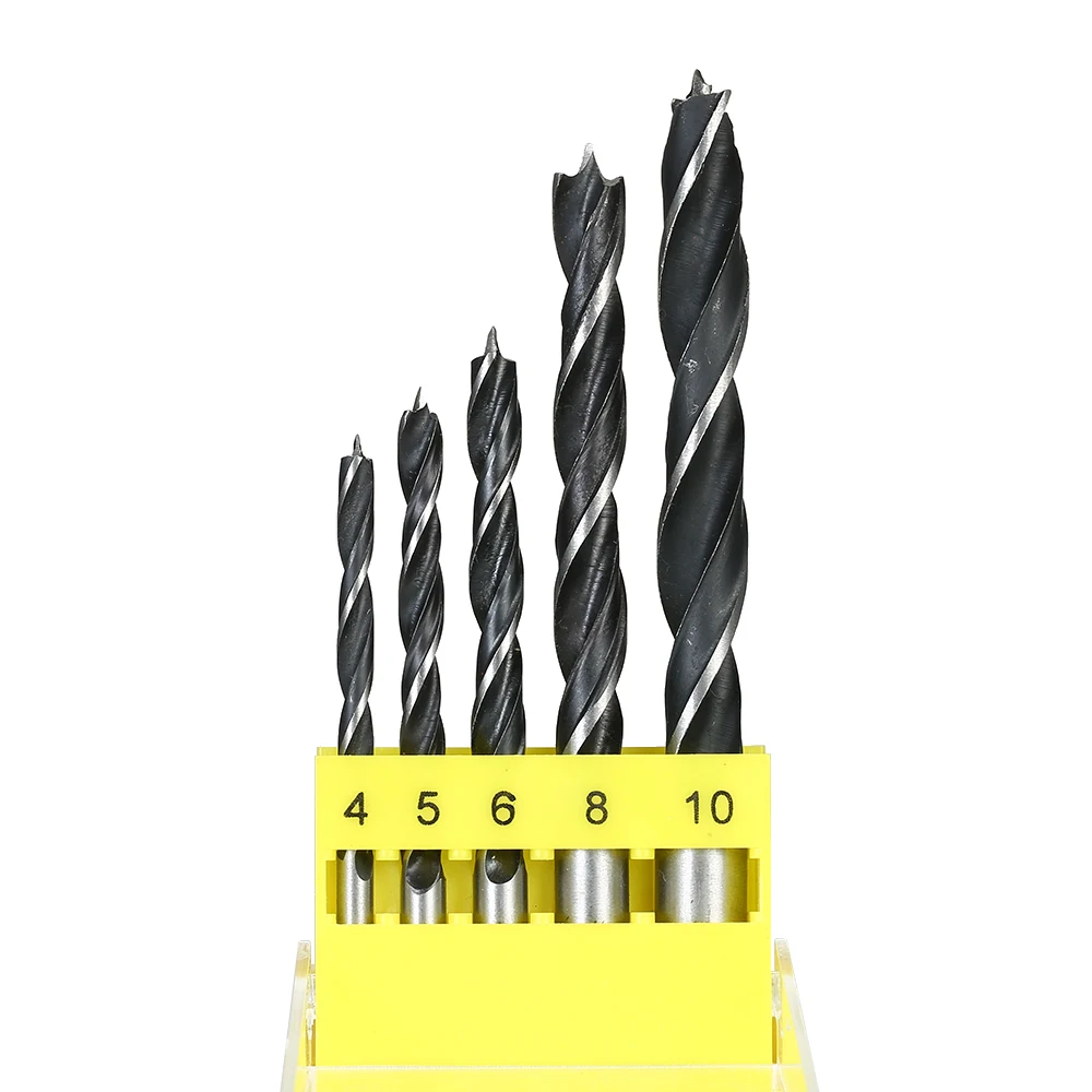 

5PCS Wood Drill Bits Carbon Steel Wood Hole Drilling Tool Bit Set Round Shank Woodworking Drill 4-10mm for wood plastic&acrylic