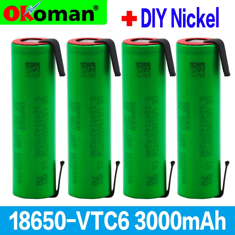

VTC6 3.7V 3000mAh 18650 Li-ion Battery 30A Discharge for US18650VTC6 Tools batteries+DIY Nickel sheets