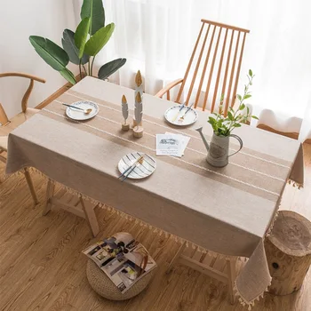 

New Japan Style Linen Cotton Tassel Table Cloth Rectangular Lace Edge Tablecloth For Wedding Dustproof Table Covers Home Textile