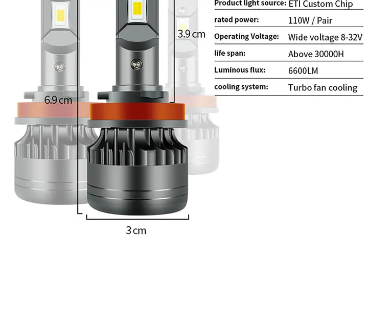 Головной светильник светодиодный h4 h11 h7 h19005 hb3 9006 hb4 9012 hir2 ETI led h11 Светильник лампы Авто Стайлинг для автомобилей 12В 55 Вт 6600LM 6000K головной светильник 2X