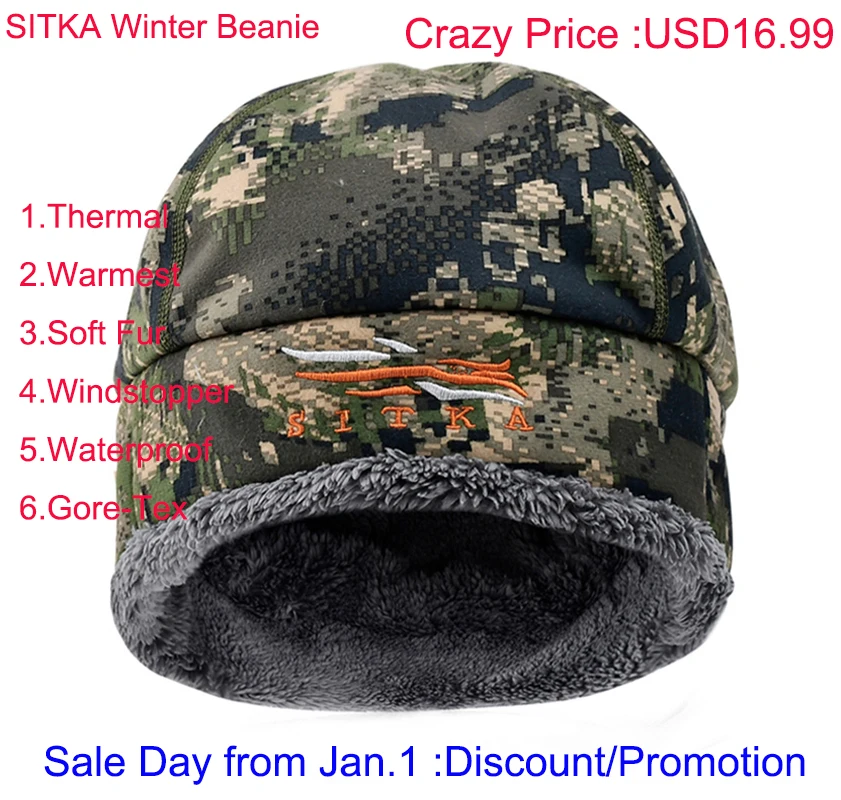 Sitka-Hat Hunting-Cap Windstopper Winter Camouflage Soft-Fur All Man One-Size-Fit Discount