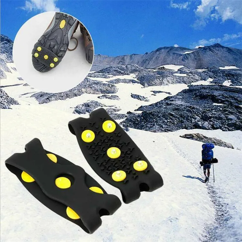 ice gripper spike climbing crampons 1 pair 5-stud snow ice claw climbing anti slip spikes grips crampon cleats shoes cover for women men boots cover size 35-43